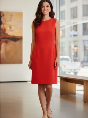 Theory Sleeveless Red Midi Sheath Dress SZ 16